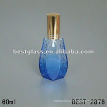 60 ML garrafa de vidro azul pintado com pulverizador e tampa, serigrafia é aceitável